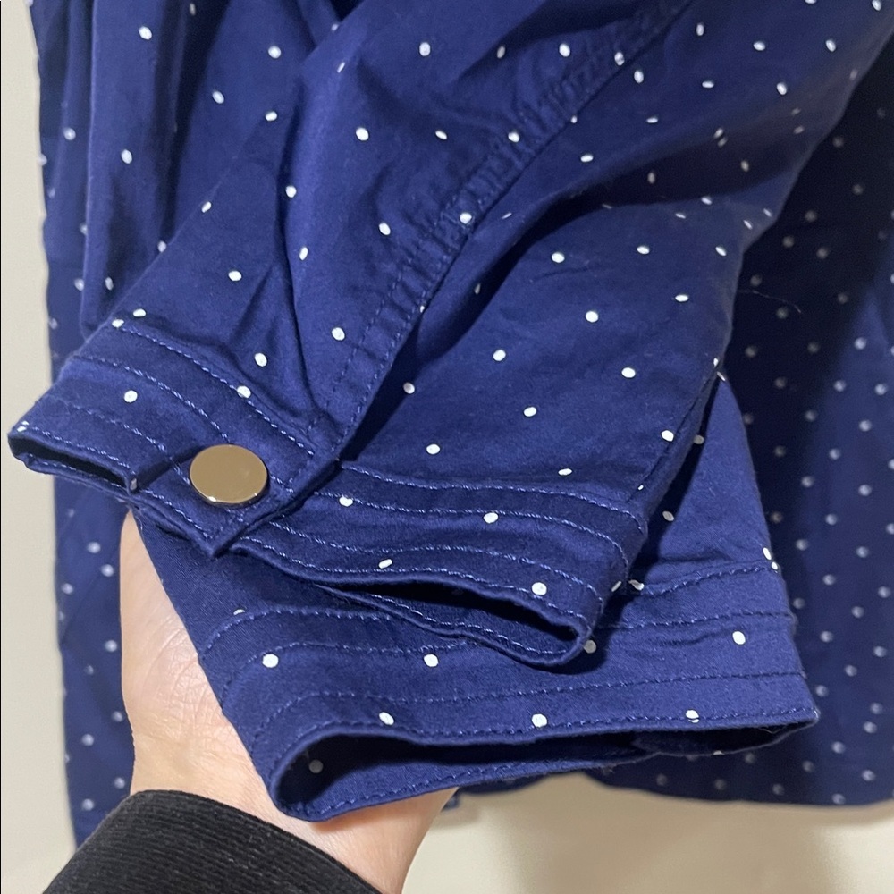NWOT Chico's Luxe Twill Stylish Navy Blue With White Polka Dot Utility Jacket - Picture 8 of 15